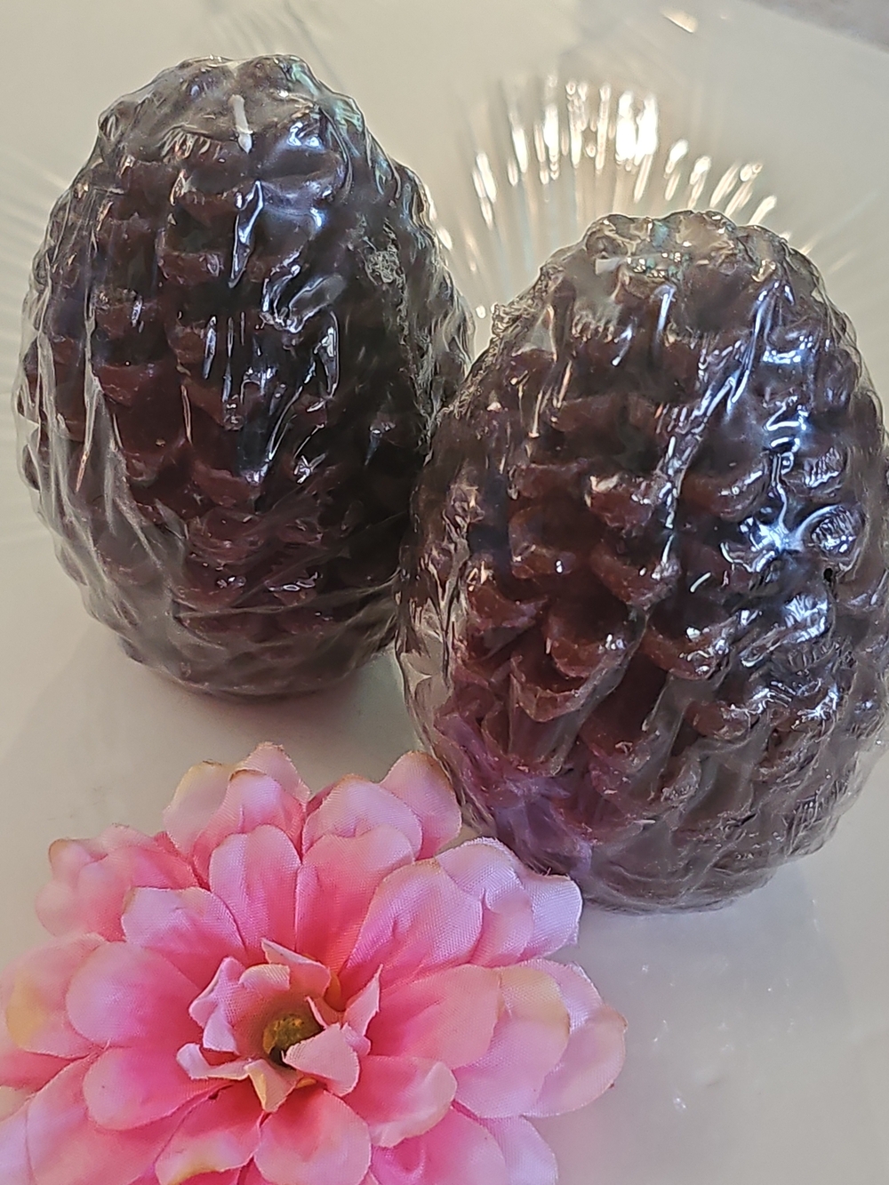 Set of Two Purple Pinecone Decorative Wax Candle / Decor / Accents